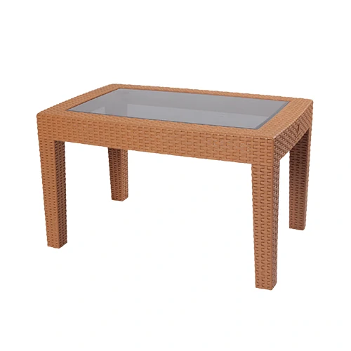 Meja Sofa Plastik Olymplast Sofa Table Motif Rotan dengan Kaca (OST R)